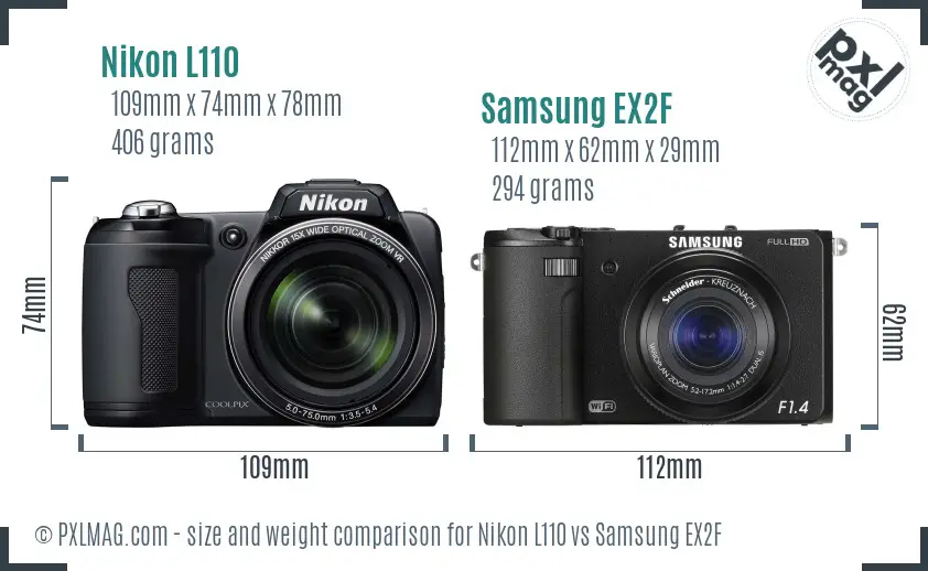 Nikon L110 vs Samsung EX2F size comparison Nikon L110 vs Samsung EX2F size comparison