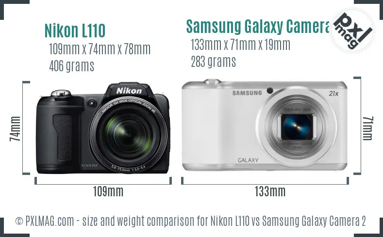 Nikon L110 vs Samsung Galaxy Camera 2 size comparison Nikon L110 vs Samsung Galaxy Camera 2 size comparison