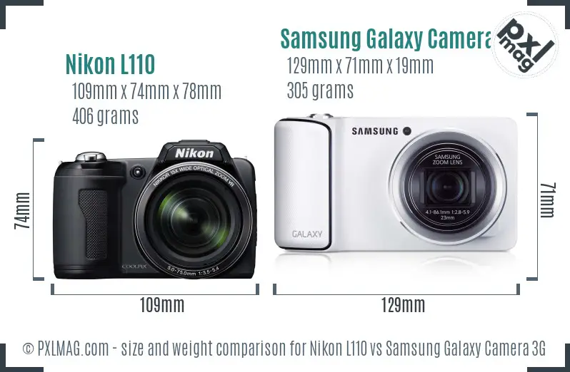 Nikon L110 vs Samsung Galaxy Camera 3G size comparison
