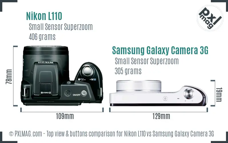 Nikon L110 vs Samsung Galaxy Camera 3G top view buttons comparison