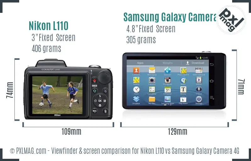 Nikon L110 vs Samsung Galaxy Camera 4G Screen and Viewfinder comparison