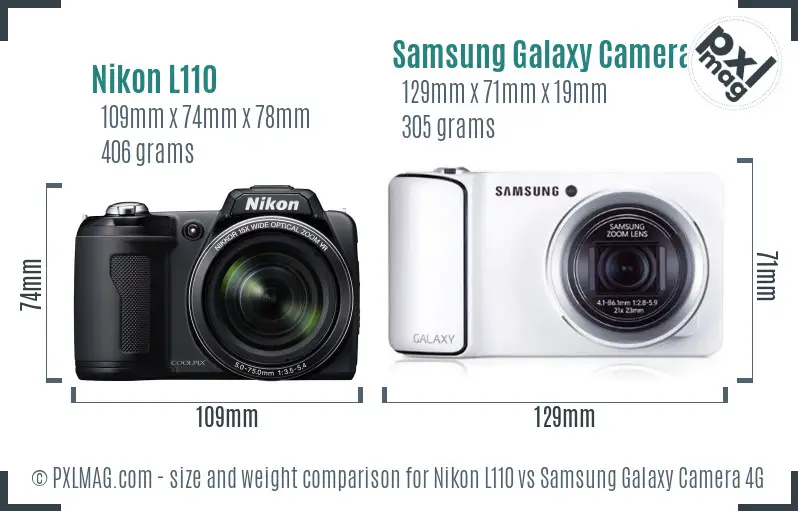 Nikon L110 vs Samsung Galaxy Camera 4G size comparison