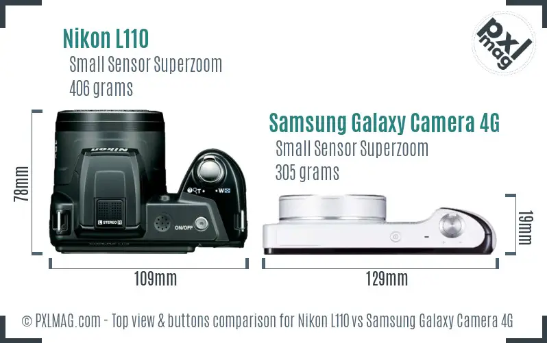 Nikon L110 vs Samsung Galaxy Camera 4G top view buttons comparison