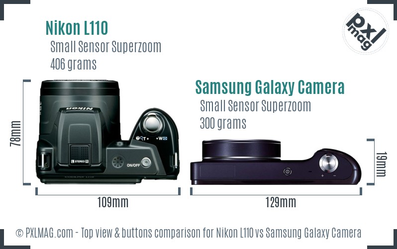 Nikon L110 vs Samsung Galaxy Camera top view buttons comparison