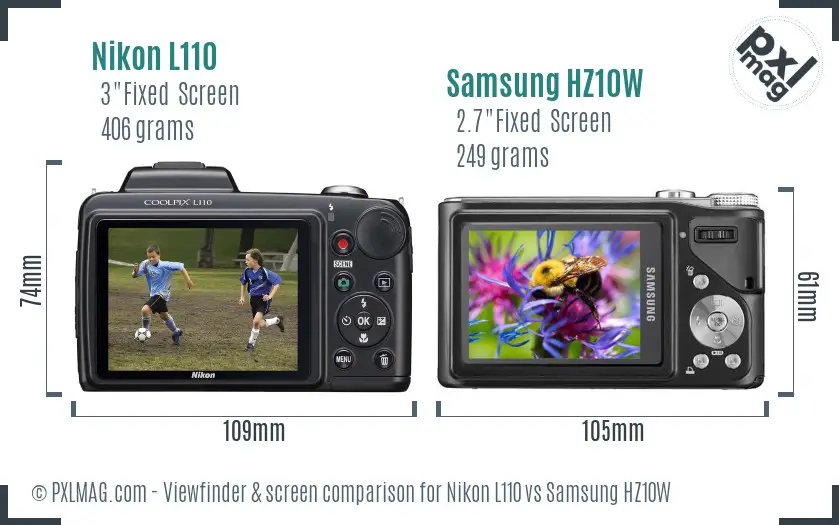 Nikon L110 vs Samsung HZ10W Screen and Viewfinder comparison