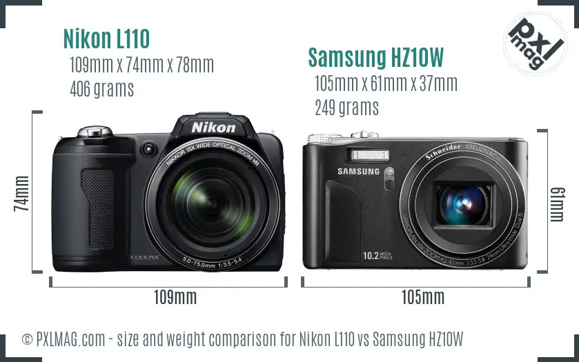 Nikon L110 vs Samsung HZ10W size comparison Nikon L110 vs Samsung HZ10W size comparison