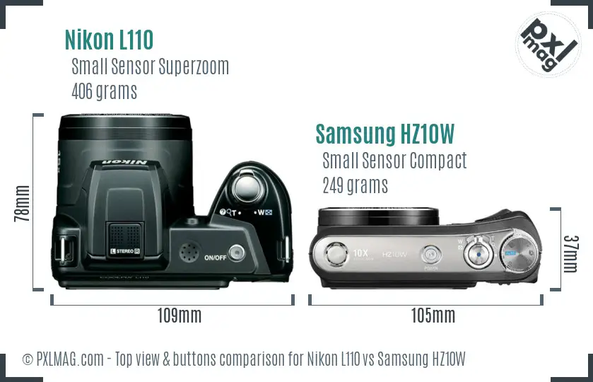 Nikon L110 vs Samsung HZ10W top view buttons comparison