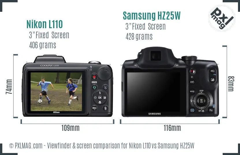 Nikon L110 vs Samsung HZ25W Screen and Viewfinder comparison Nikon L110 vs Samsung HZ25W Screen and Viewfinder comparison