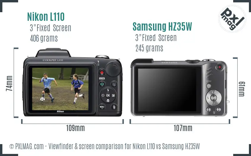 Nikon L110 vs Samsung HZ35W Screen and Viewfinder comparison