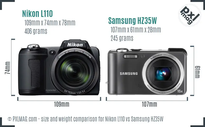 Nikon L110 vs Samsung HZ35W size comparison