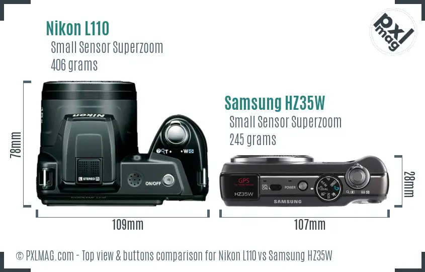 Nikon L110 vs Samsung HZ35W top view buttons comparison