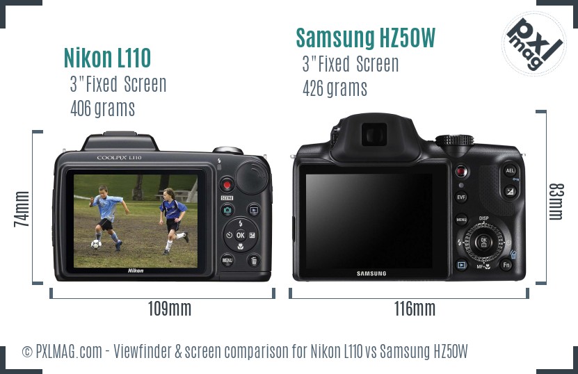 Nikon L110 vs Samsung HZ50W Screen and Viewfinder comparison