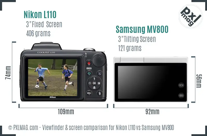 Nikon L110 vs Samsung MV800 Screen and Viewfinder comparison