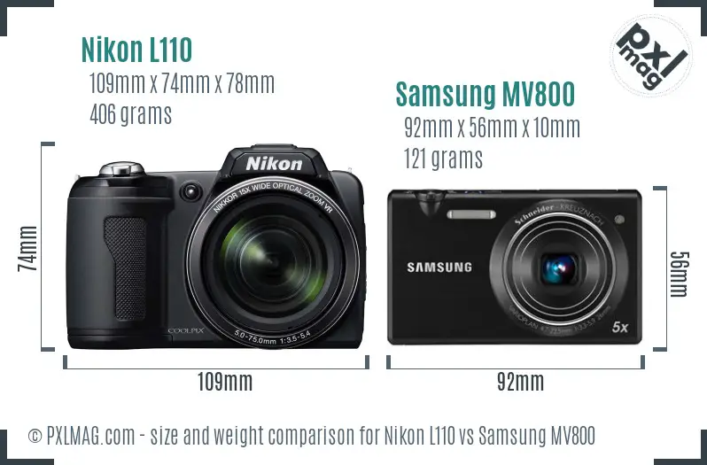 Nikon L110 vs Samsung MV800 size comparison