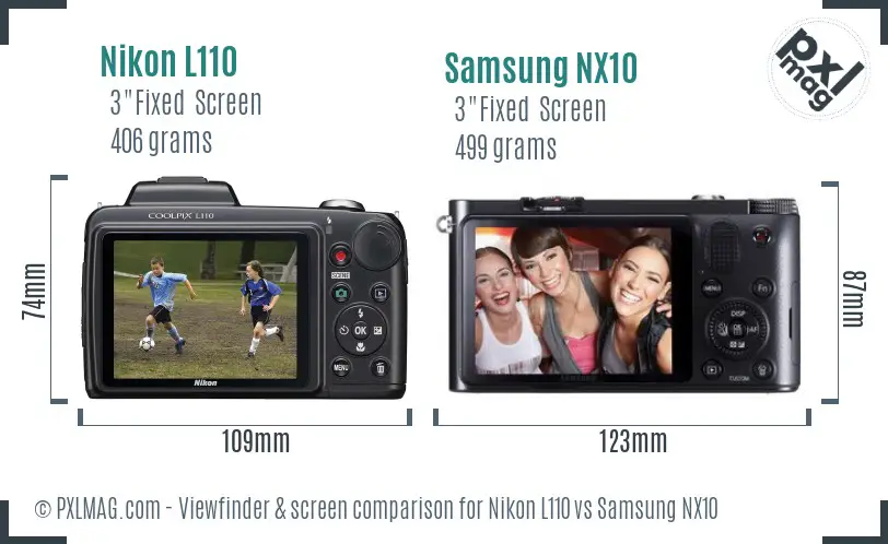 Nikon L110 vs Samsung NX10 Screen and Viewfinder comparison
