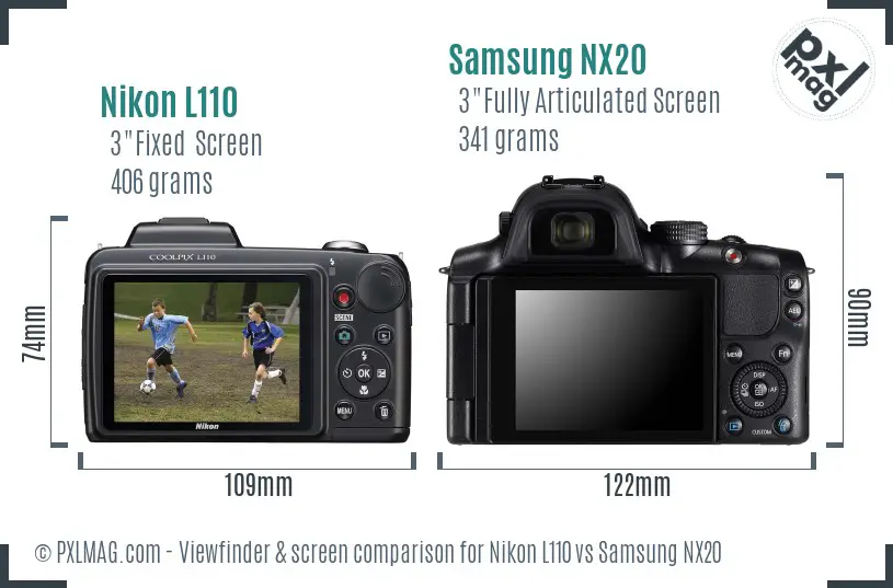 Nikon L110 vs Samsung NX20 Screen and Viewfinder comparison