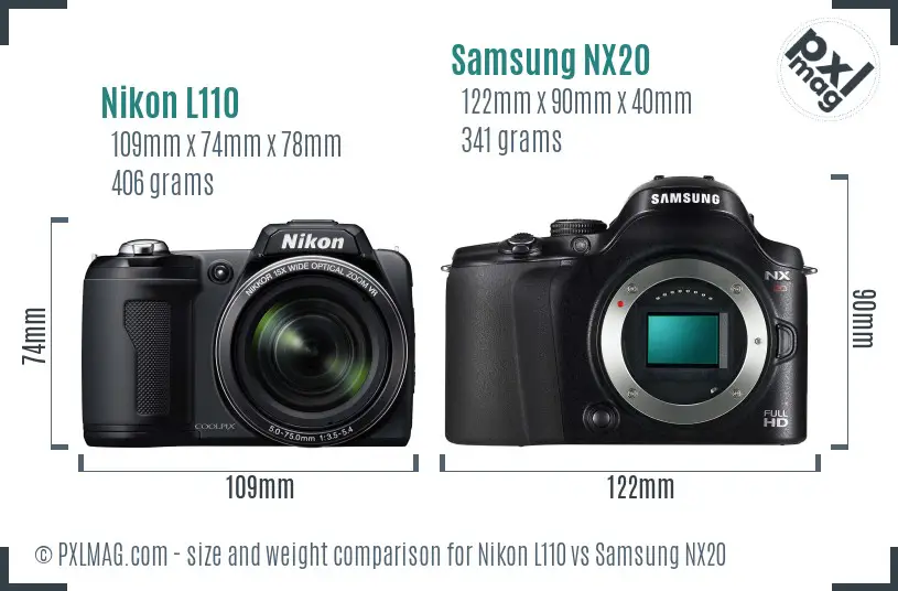 Nikon L110 vs Samsung NX20 size comparison