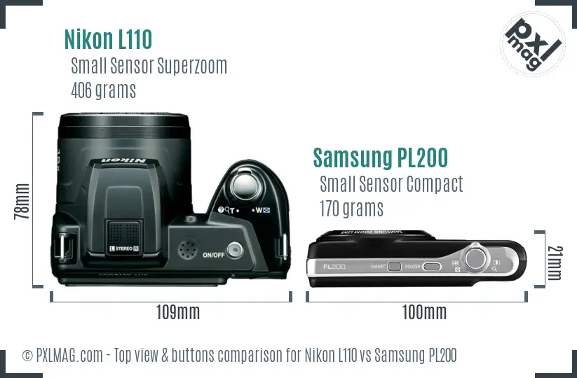 Nikon L110 vs Samsung PL200 top view buttons comparison Nikon L110 vs Samsung PL200 top view buttons comparison