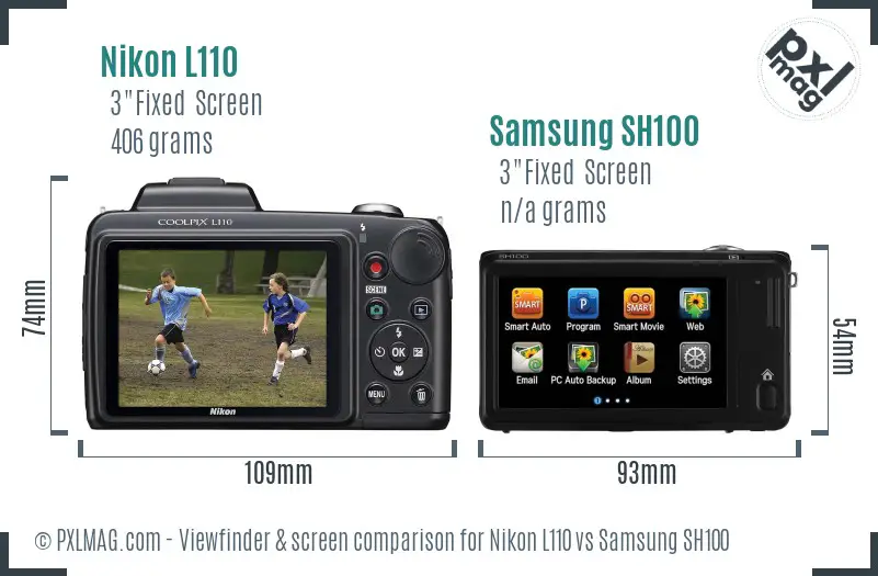 Nikon L110 vs Samsung SH100 Screen and Viewfinder comparison