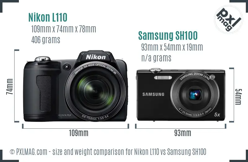 Nikon L110 vs Samsung SH100 size comparison