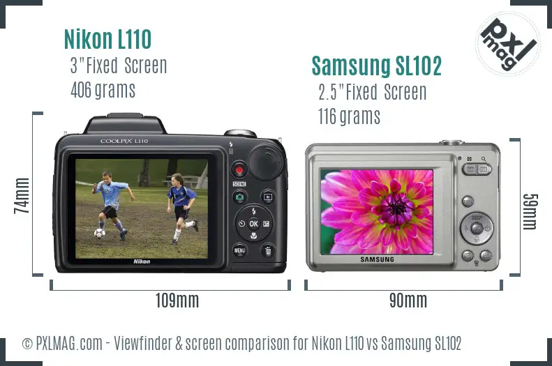 Nikon L110 vs Samsung SL102 Screen and Viewfinder comparison