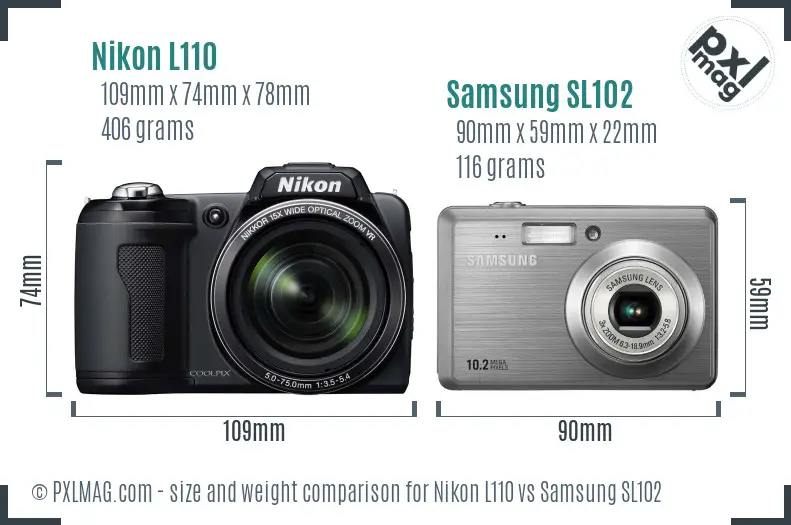 Nikon L110 vs Samsung SL102 size comparison