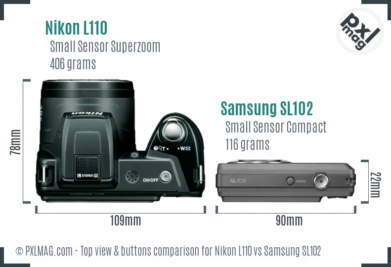 Nikon L110 vs Samsung SL102 top view buttons comparison