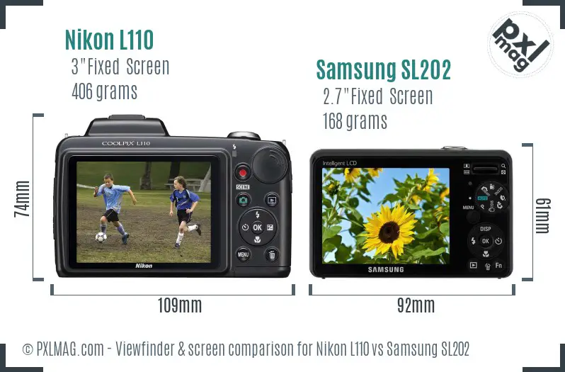 Nikon L110 vs Samsung SL202 Screen and Viewfinder comparison