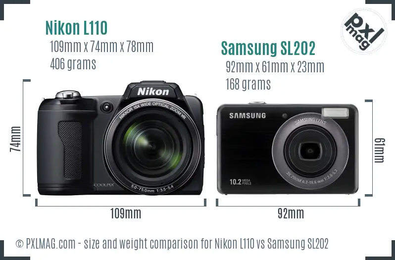 Nikon L110 vs Samsung SL202 size comparison