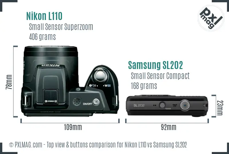 Nikon L110 vs Samsung SL202 top view buttons comparison