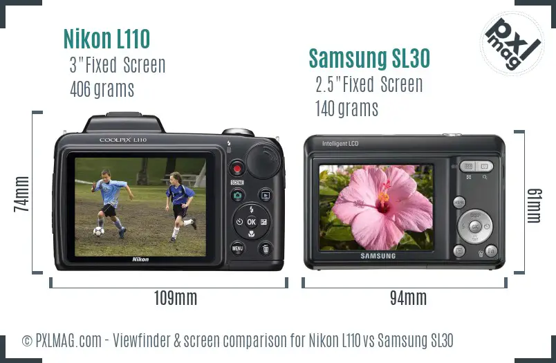 Nikon L110 vs Samsung SL30 Screen and Viewfinder comparison