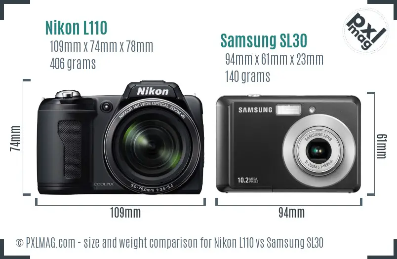 Nikon L110 vs Samsung SL30 size comparison