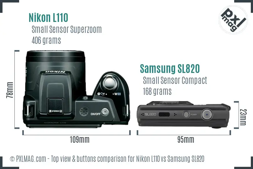 Nikon L110 vs Samsung SL820 top view buttons comparison Nikon L110 vs Samsung SL820 top view buttons comparison