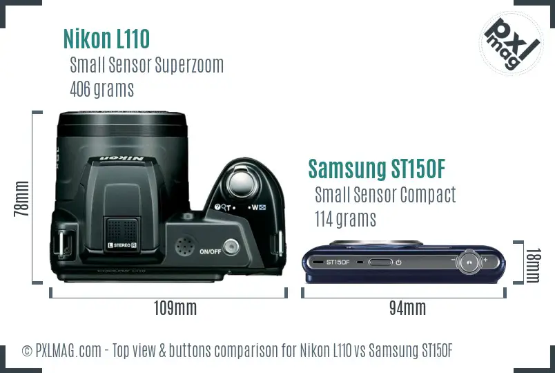Nikon L110 vs Samsung ST150F top view buttons comparison Nikon L110 vs Samsung ST150F top view buttons comparison