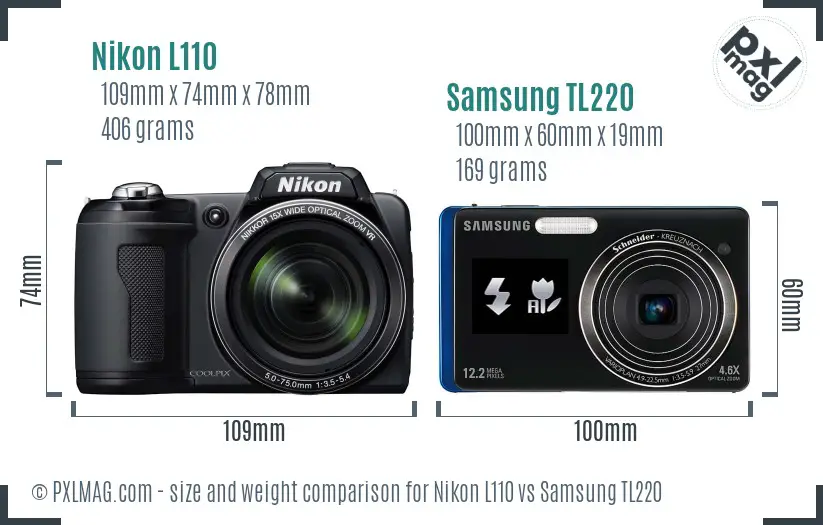 Nikon L110 vs Samsung TL220 size comparison