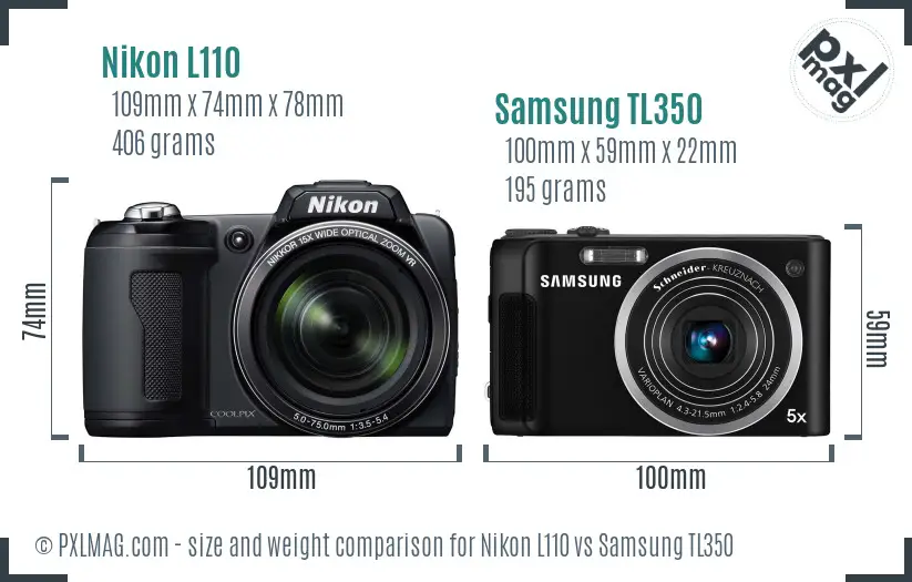 Nikon L110 vs Samsung TL350 size comparison