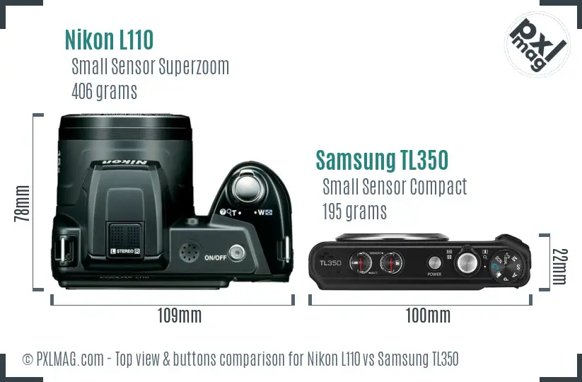 Nikon L110 vs Samsung TL350 top view buttons comparison