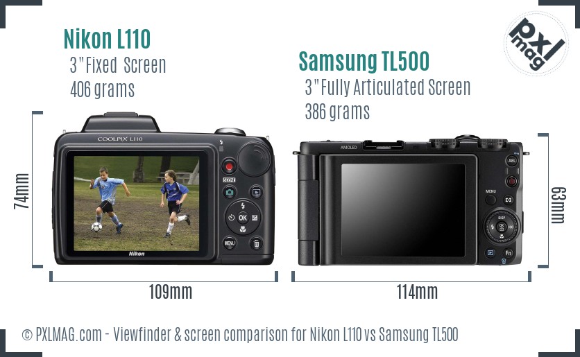 Nikon L110 vs Samsung TL500 Screen and Viewfinder comparison