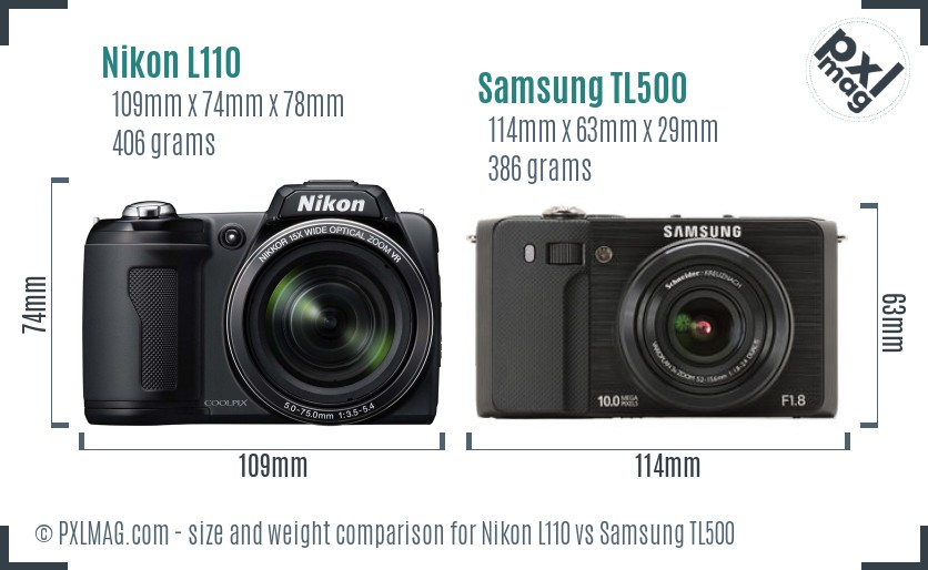 Nikon L110 vs Samsung TL500 size comparison Nikon L110 vs Samsung TL500 size comparison