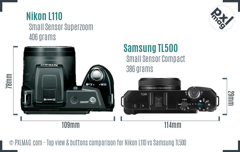 Nikon L110 vs Samsung TL500 top view buttons comparison