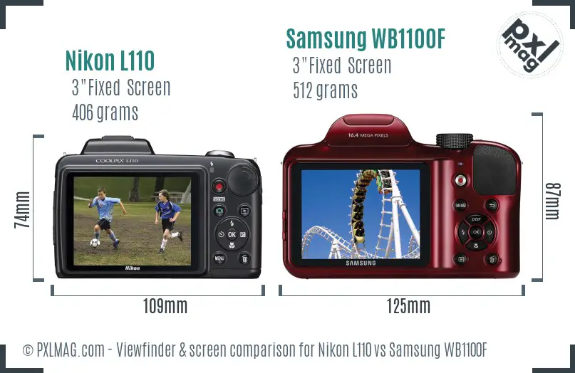 Nikon L110 vs Samsung WB1100F Screen and Viewfinder comparison