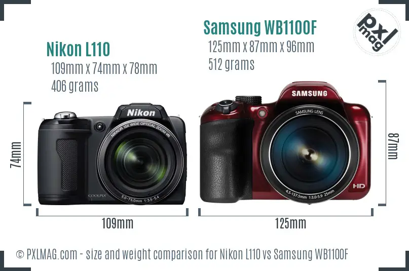 Nikon L110 vs Samsung WB1100F size comparison