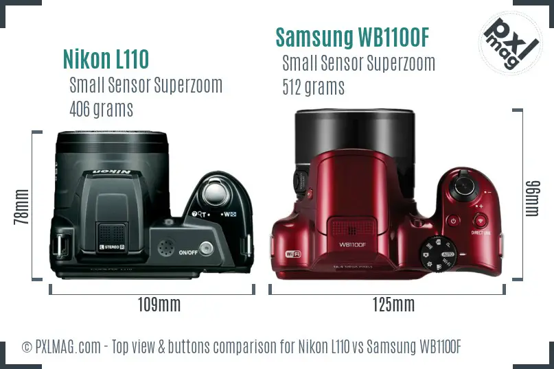 Nikon L110 vs Samsung WB1100F top view buttons comparison