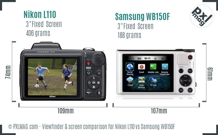 Nikon L110 vs Samsung WB150F Screen and Viewfinder comparison