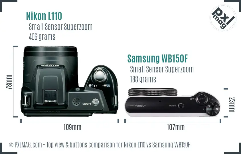 Nikon L110 vs Samsung WB150F top view buttons comparison