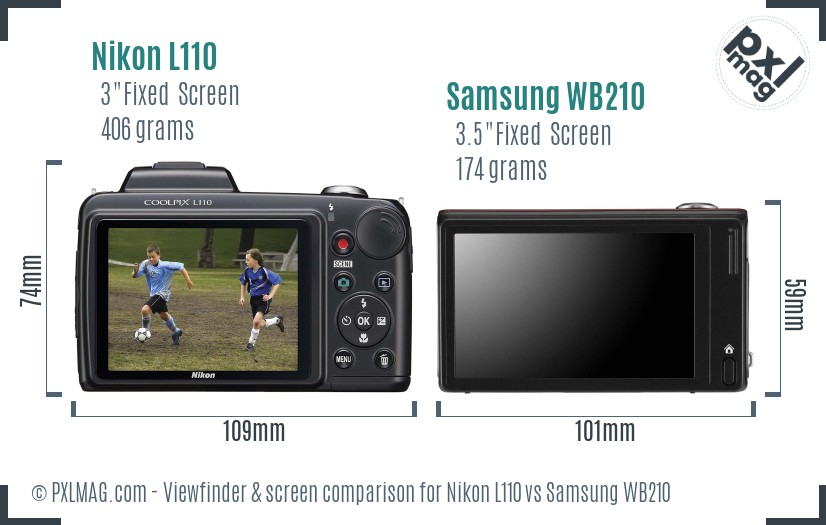 Nikon L110 vs Samsung WB210 Screen and Viewfinder comparison