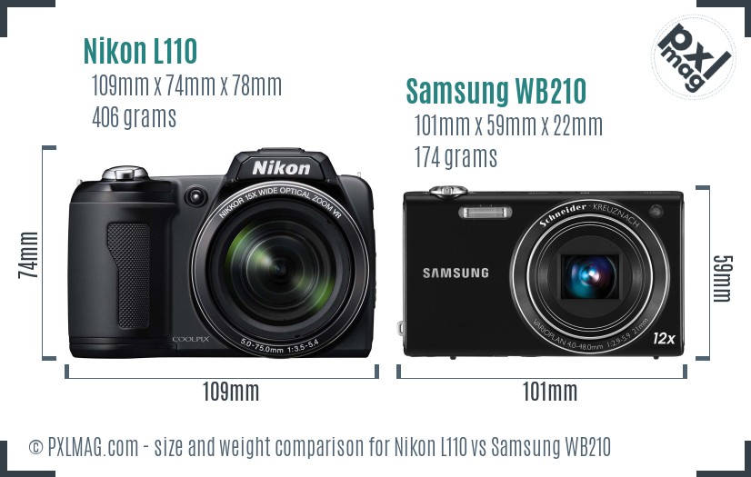 Nikon L110 vs Samsung WB210 size comparison