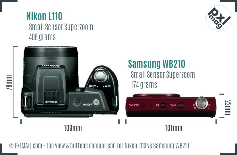 Nikon L110 vs Samsung WB210 top view buttons comparison