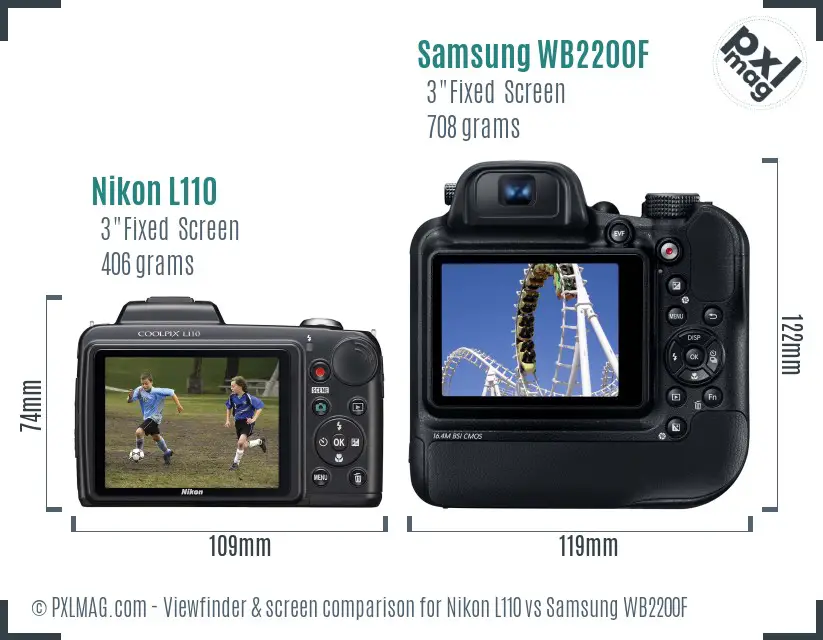 Nikon L110 vs Samsung WB2200F Screen and Viewfinder comparison