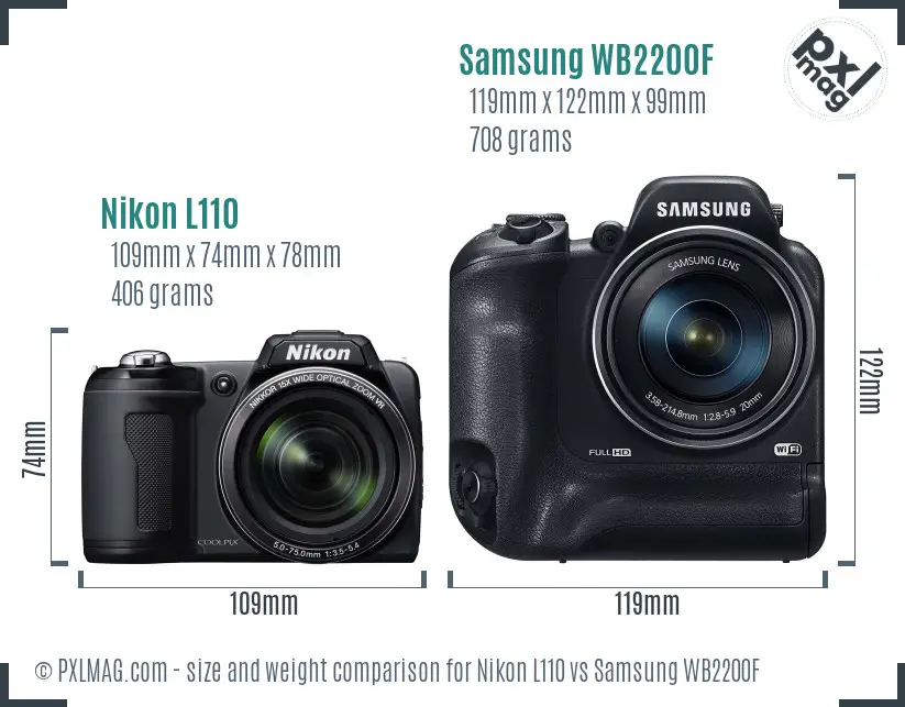 Nikon L110 vs Samsung WB2200F size comparison